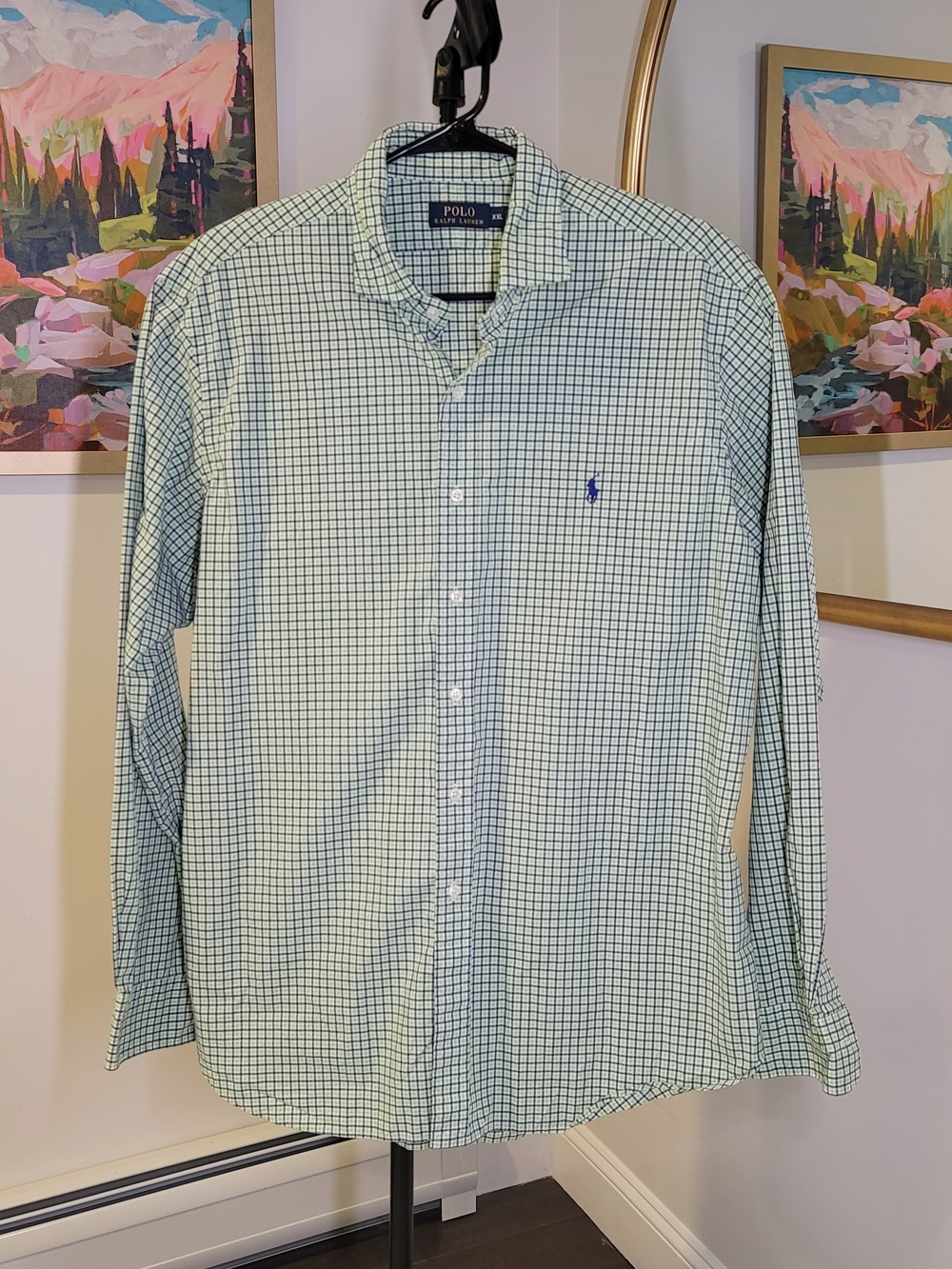 POLO Ralph Lauren 100% Cotton Navy Blue and Green Windowpane Men's Size‎ XXL